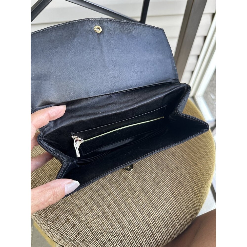 Vintage Garay Clutch Black Matte Satin Rhinestone Clasp - Picture 5 of 7